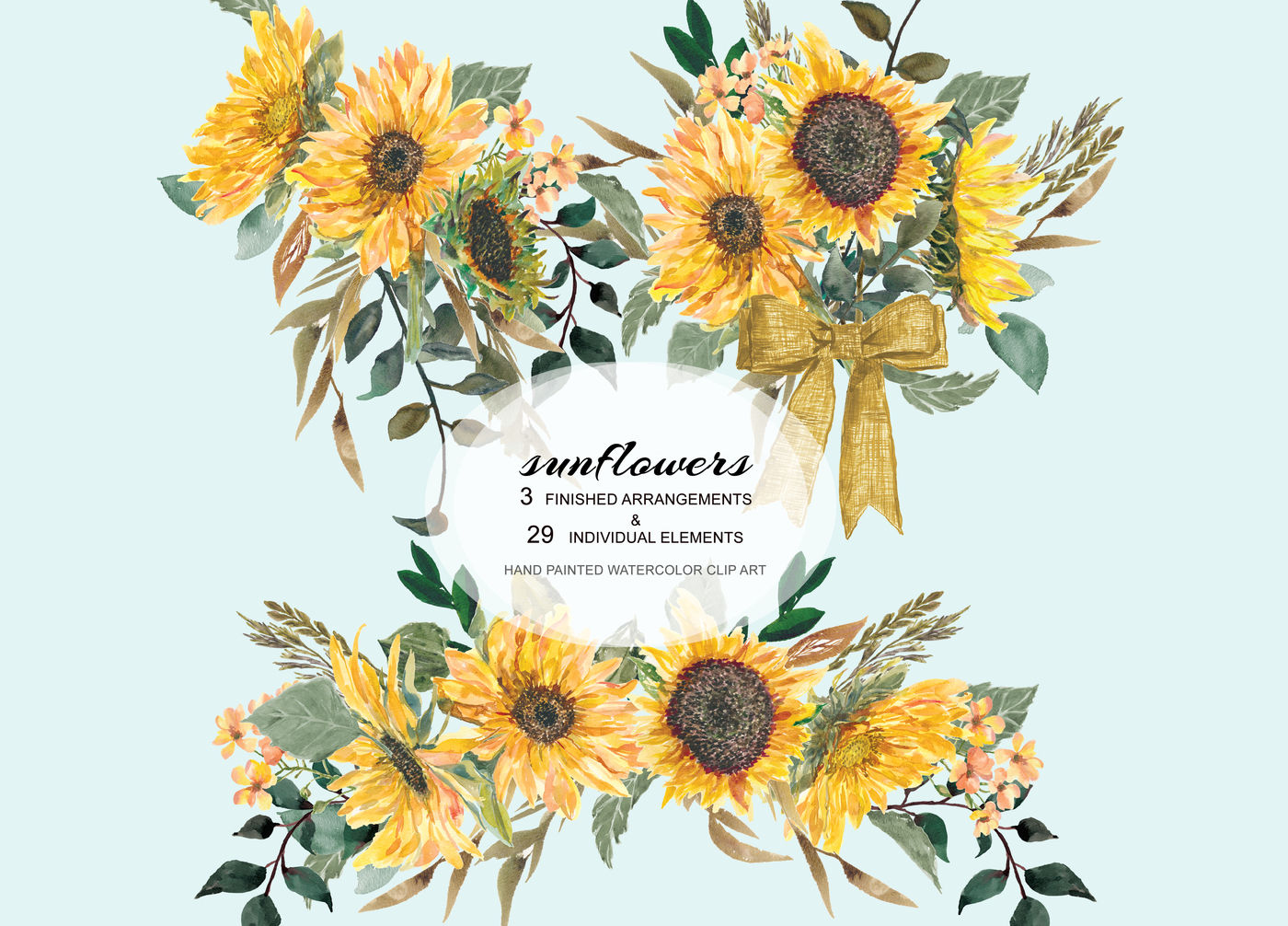 Hand Painted Watercolor Sunflower Clipart By Patishop Art ...