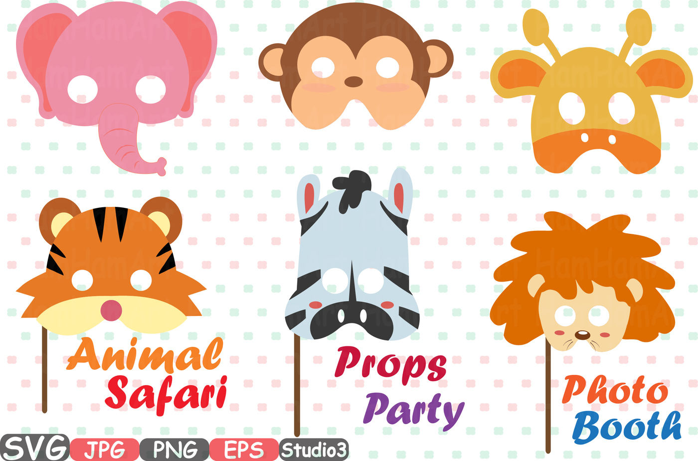 Props Africa Safari Wilderness Mask Booth Party Birthday Silhouette Svg Clipart Bunting Cutting Files Digital Svg Eps Png Jpg Vinyl Sale Woodland Circus Forest Mask Lion Tiger Zebra Elephant Monkey Giraffe 208s
