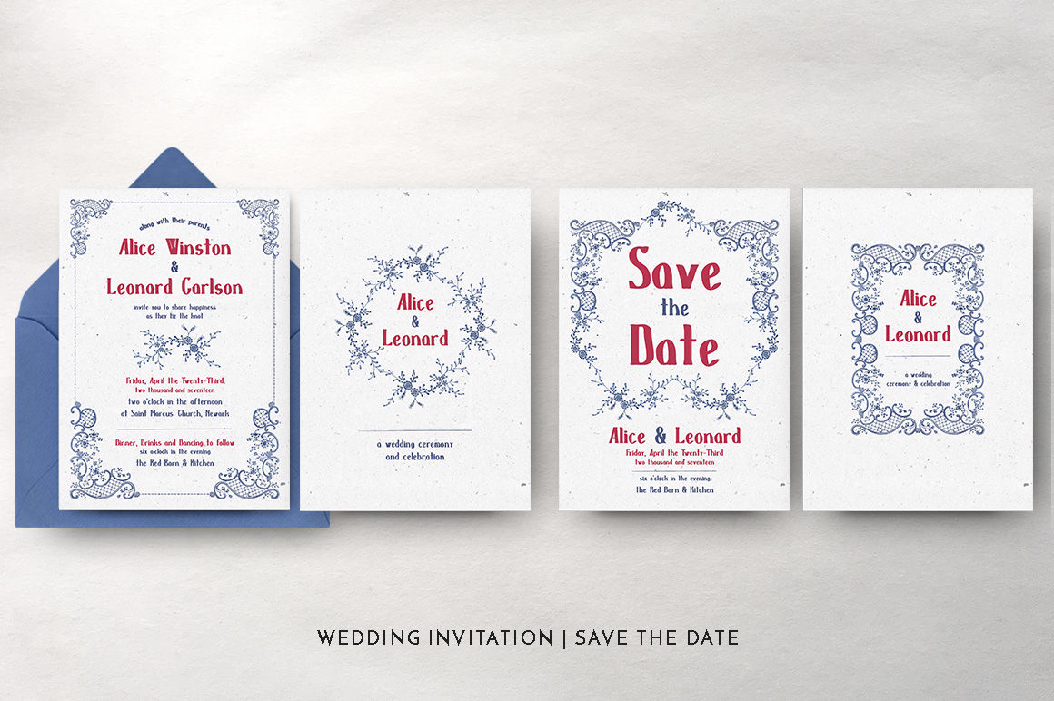 Embroidery Wedding Invitation Suite By Bluerobindesignshop | TheHungryJPEG