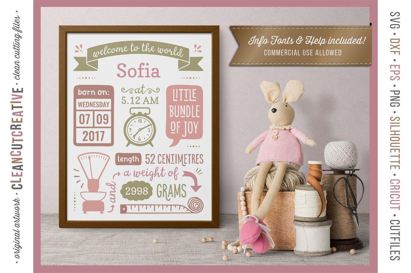 Download BIRTH STATS TEMPLATE - Baby Birth Announcement - SVG DXF ...