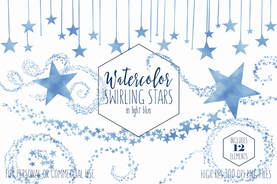 Light Blue Watercolor Swirling Star Trails Celestial Sky Clipart Graphics By Clipartbrat Thehungryjpeg Com