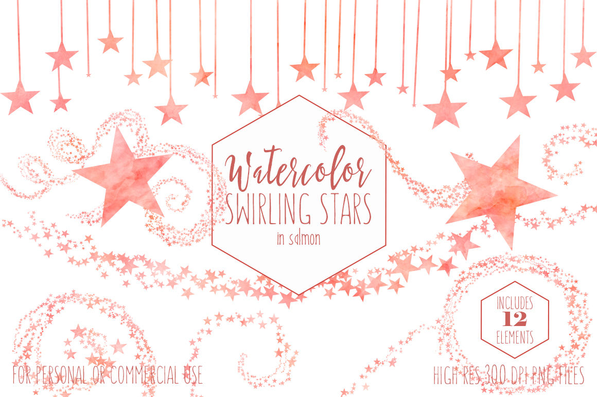 Peach Watercolor Star Graphics Celestial Star Trails In Coral Peach By Clipartbrat Thehungryjpeg Com