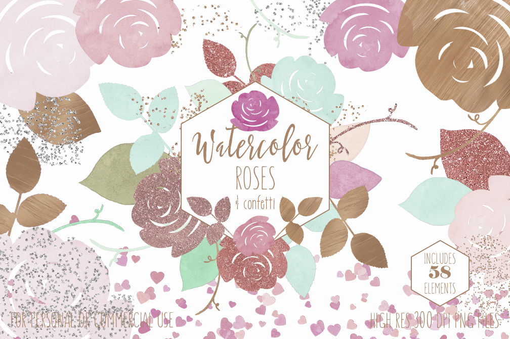 Download Watercolor Roses Floral Clipart Set in Blush Pink, Mint ...