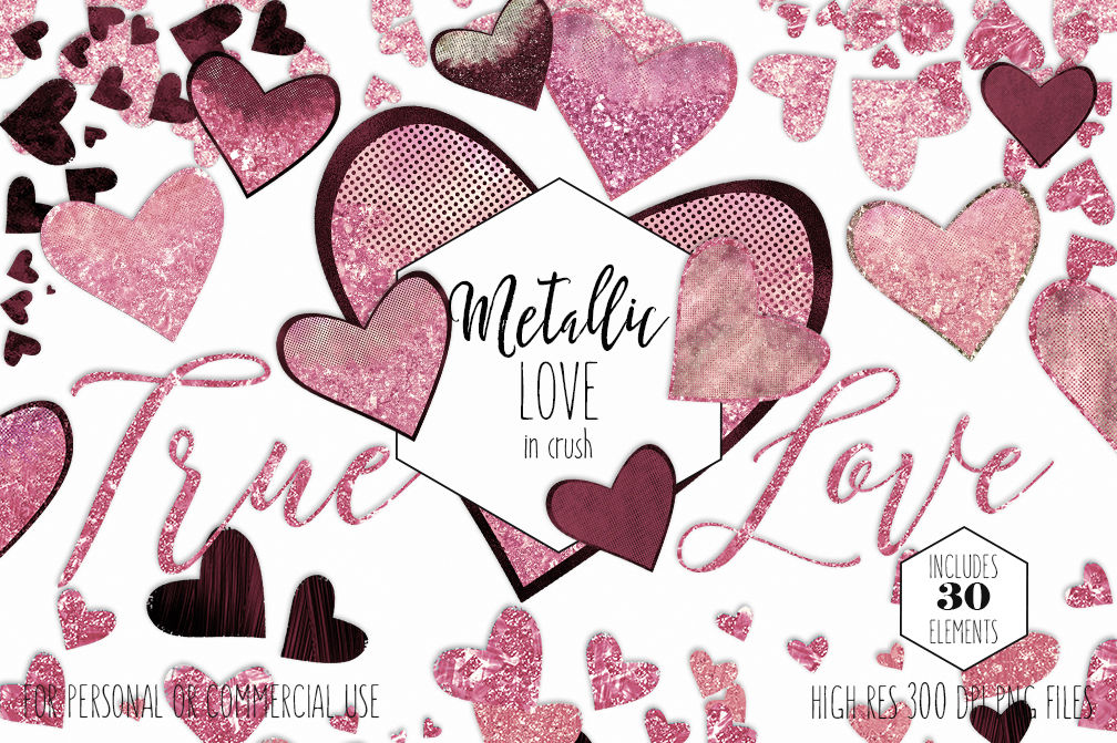 Glitter Sparkle Shine Metallic Pink Burgundy Hearts Valentine S Day True Love Graphic Set By Clipartbrat Thehungryjpeg Com