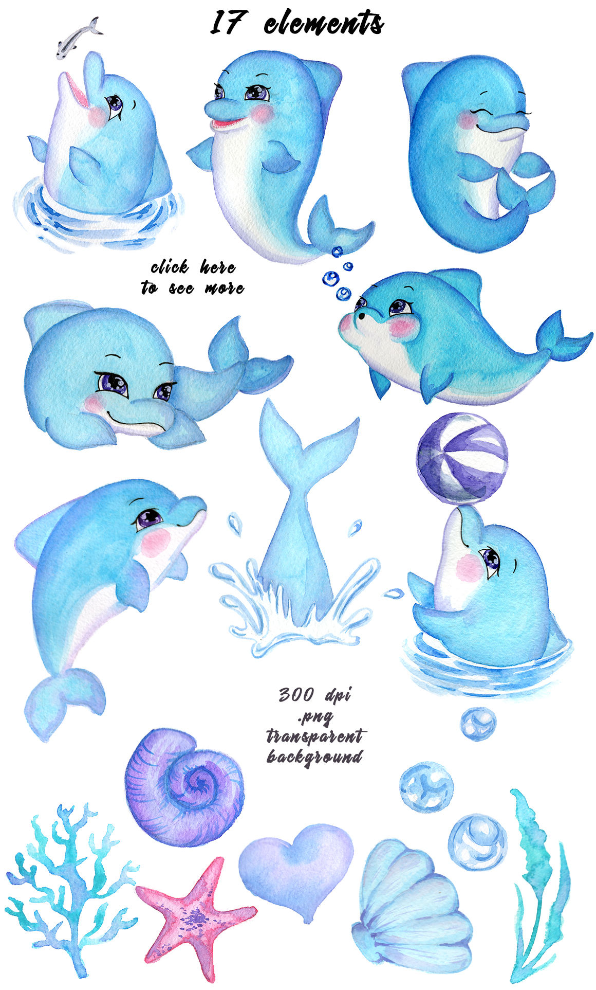 Watercolor Clipart - Happy Dolphins By ColorDays