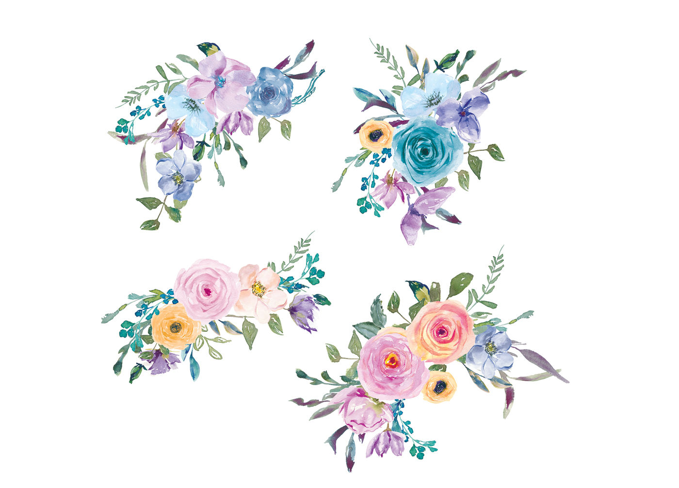 Watercolor Pastel Colorful Flowers Clipart By Patishop Art ...