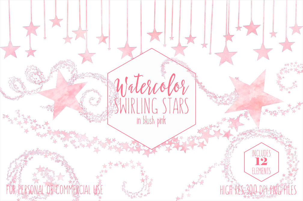 Blush Pink Watercolor Celestial Swirling Stars Sky Graphics Star Clipart Set By Clipartbrat Thehungryjpeg Com