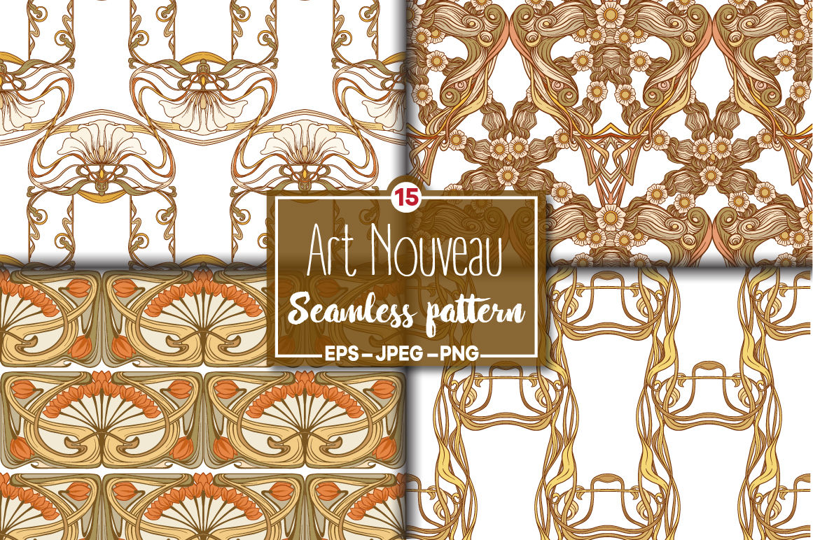 15 Art Nouveau Style Seamless Patterns By Elen Lane Thehungryjpeg Com