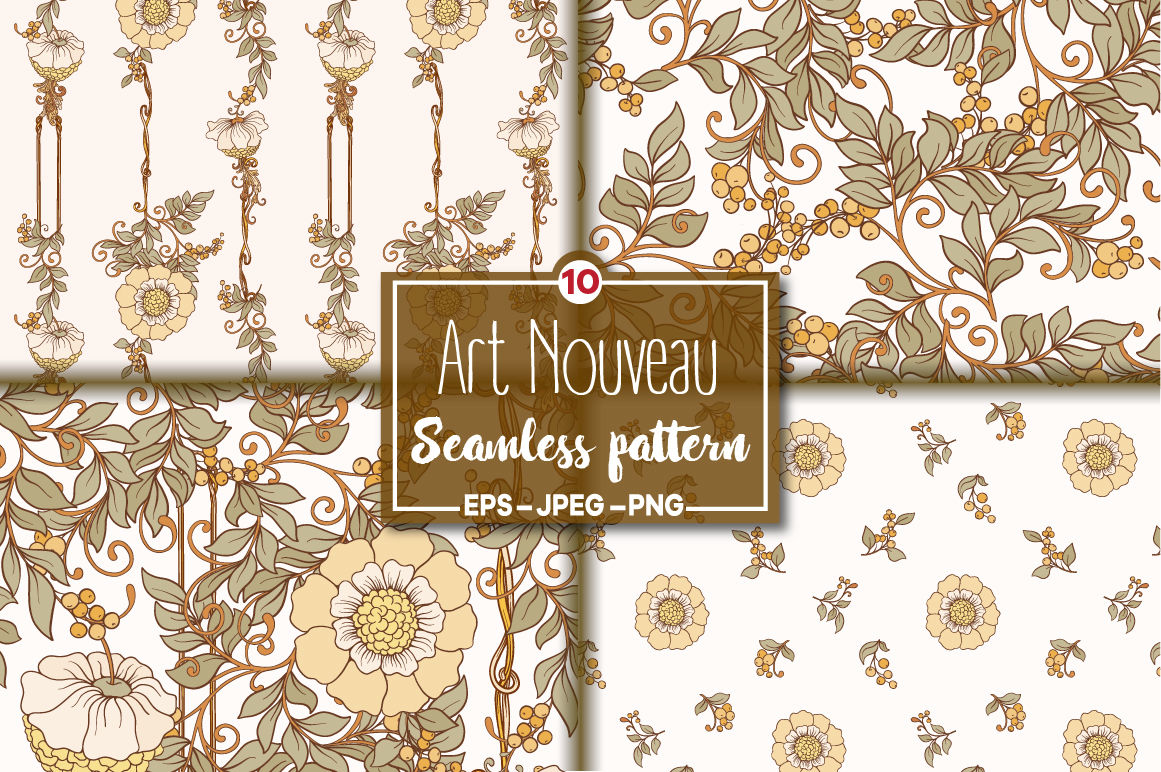 10 Art Nouveau Floral Seamless Patterns By Elen Lane