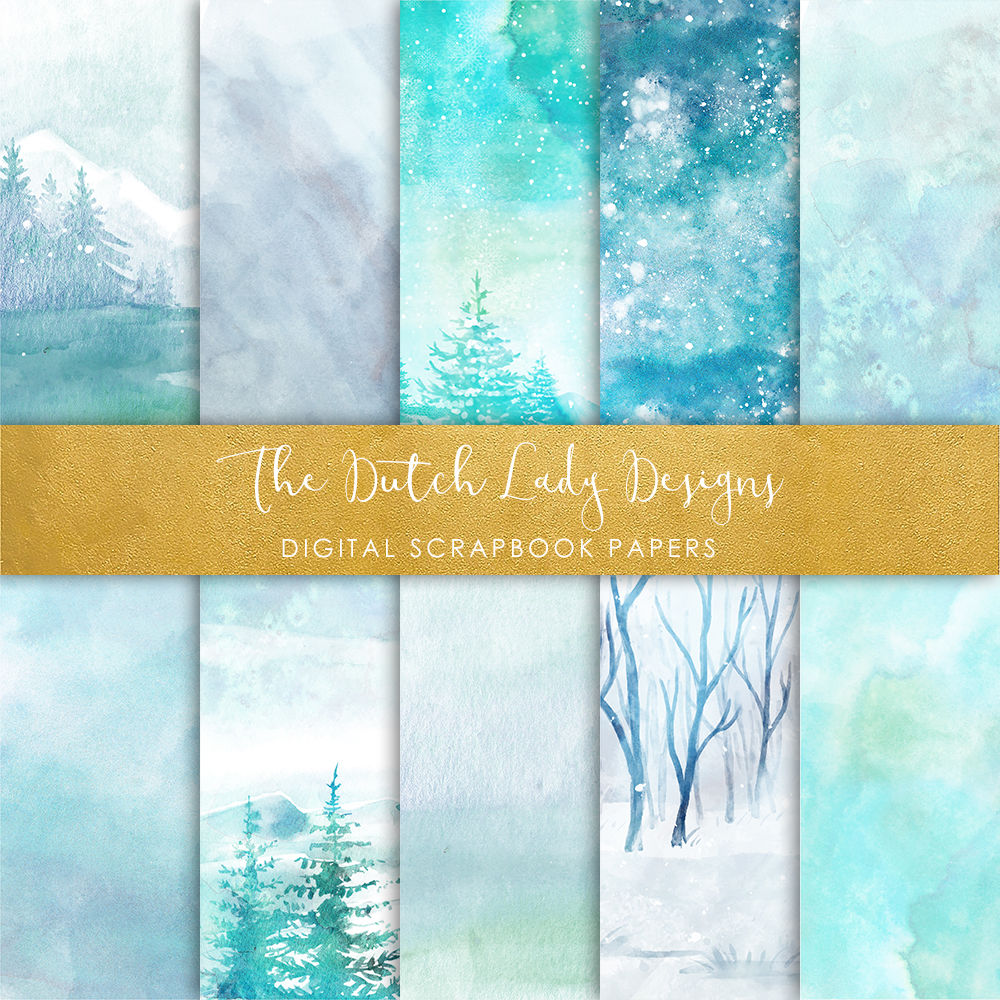Scrapbook Paper - Watercolor Winter Pattern By The Dutch Lady Designs