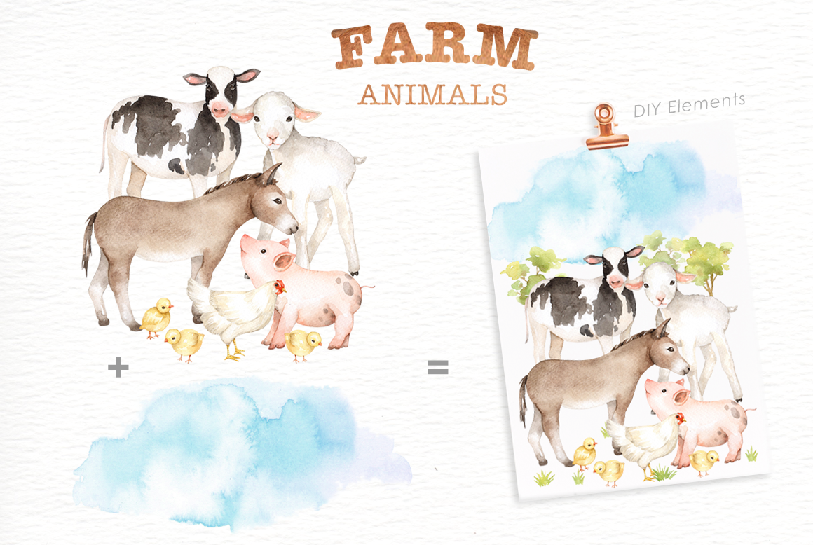 Download Farm Animals Watercolor Clipart By Everysunsun Thehungryjpeg Com