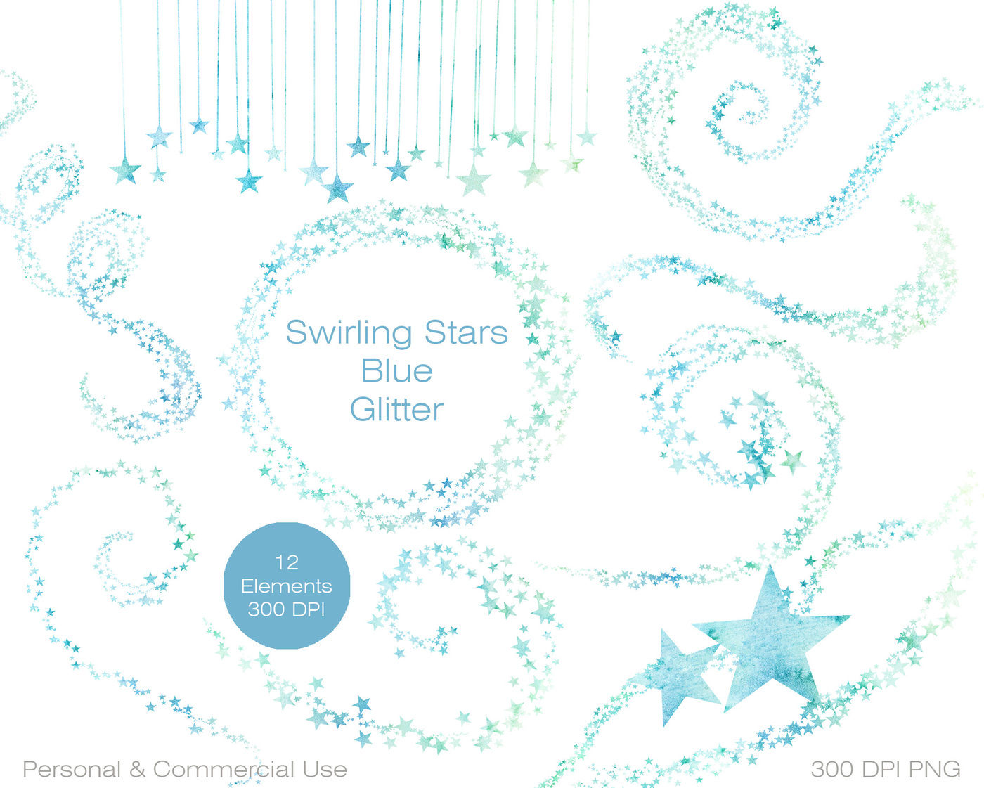 Teal Blue Mint Watercolor Star Clipart Swirling Star Trails Celestial Graphics By Clipartbrat Thehungryjpeg Com