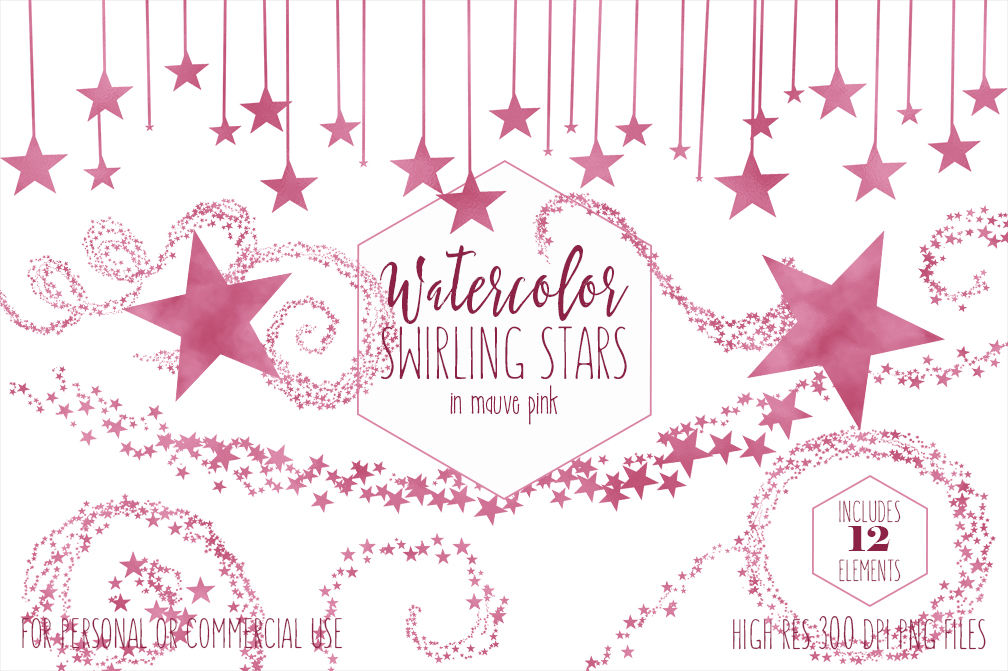 Mauve Pink Celestial Stars Clipart By ClipartBrat | TheHungryJPEG.com