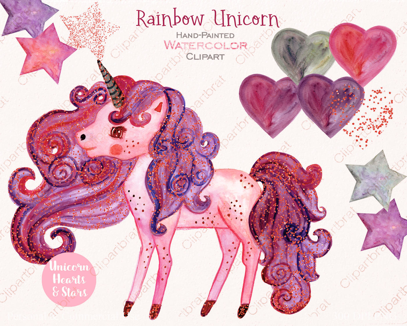 Pink & Lavender Rainbow Unicorn By ClipartBrat | TheHungryJPEG.com