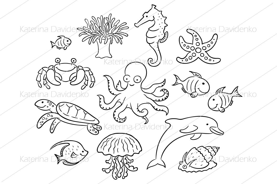 Set of cartoon sea animals By Optimistic Kids Art | TheHungryJPEG