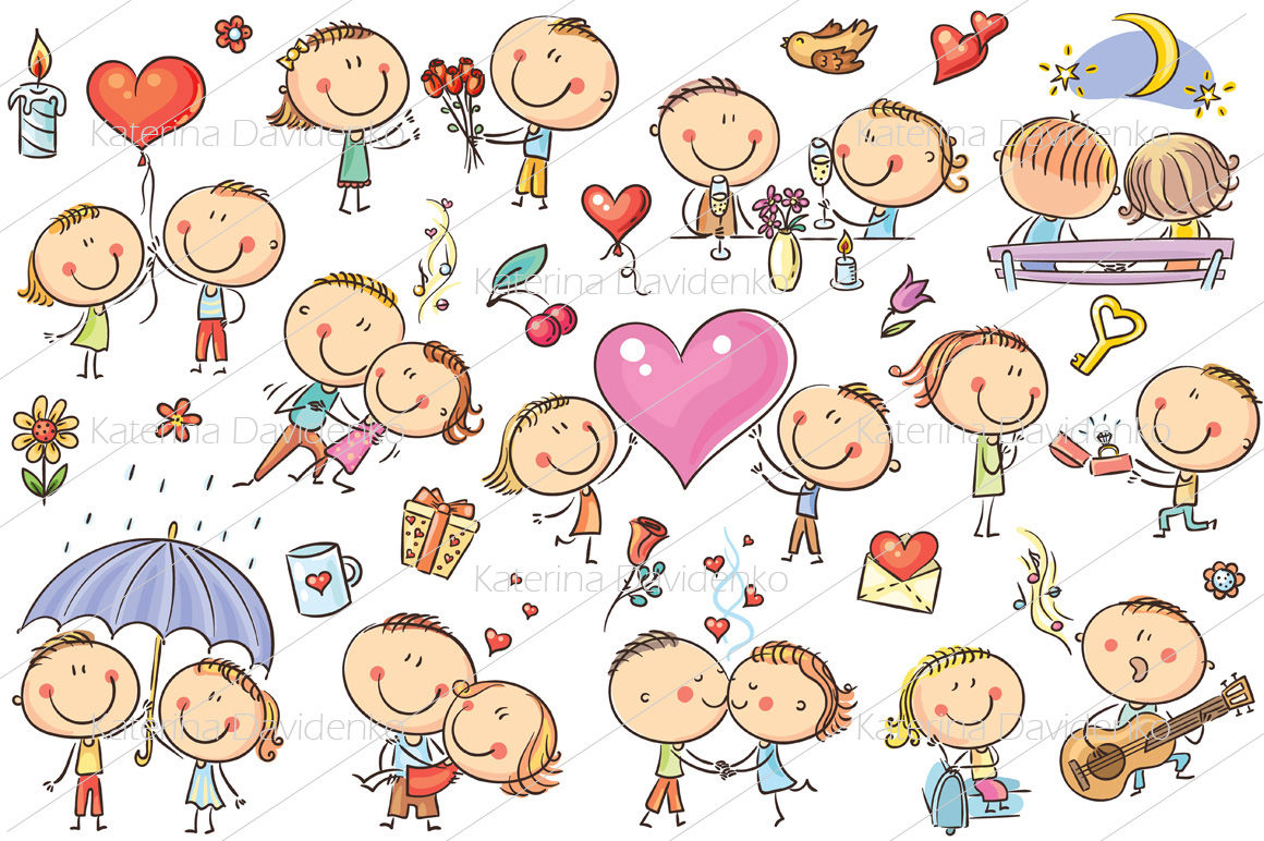 Happy cartoon couples in love, Valentine's Day set By Optimistic Kids Art |  TheHungryJPEG