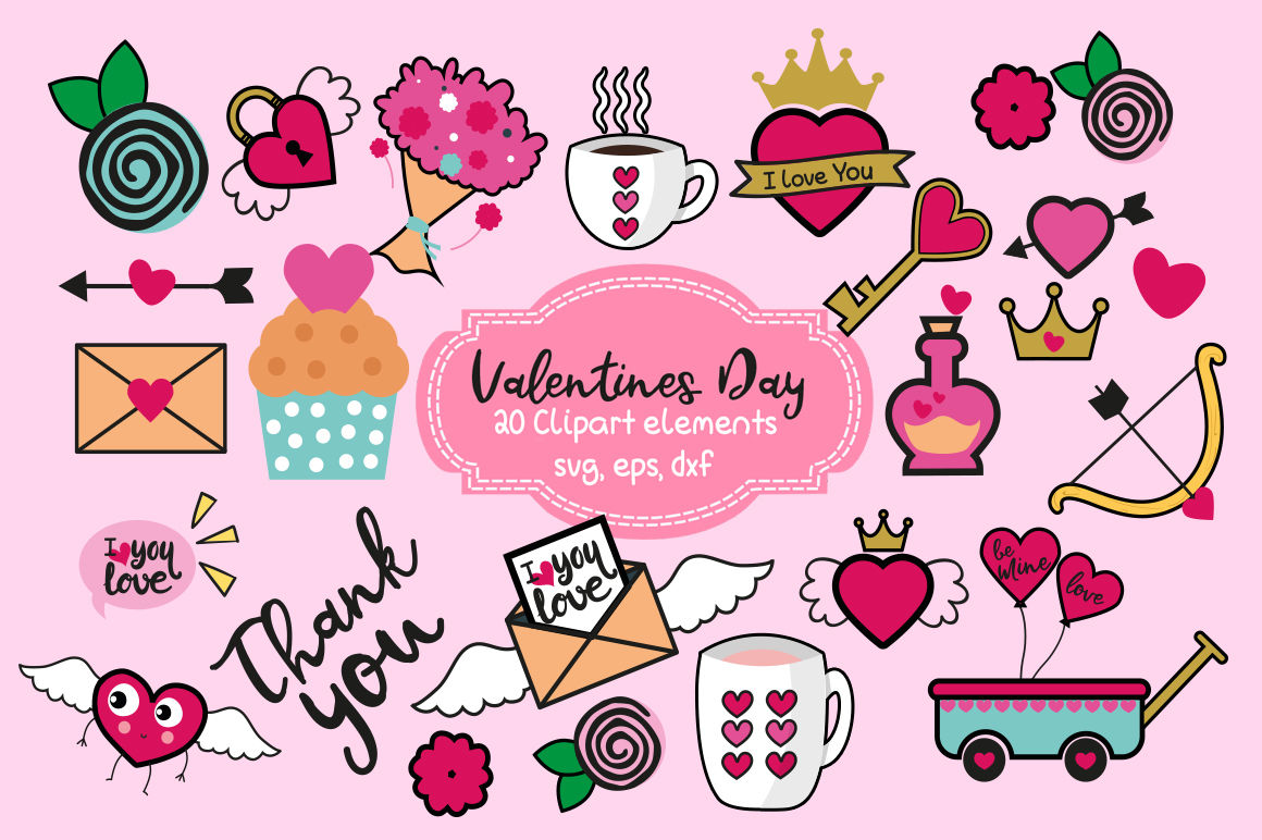 Valentine's day elements, heart svg, coffee cup, happy mail, cupid By
