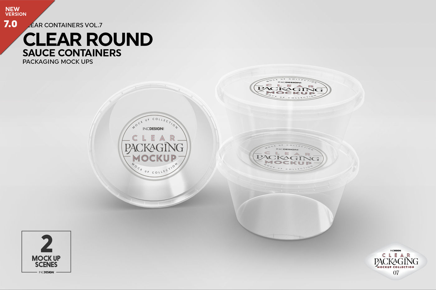 Clear Round Sauce Containers Packaging MockUp By INC Design Studio