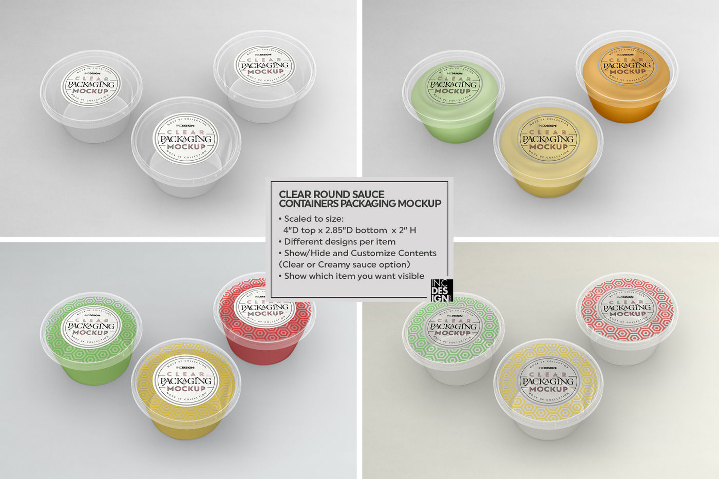 Clear Round Sauce Containers Packaging Mockup, Product Mockups ft. clear &  liquid - Envato Elements