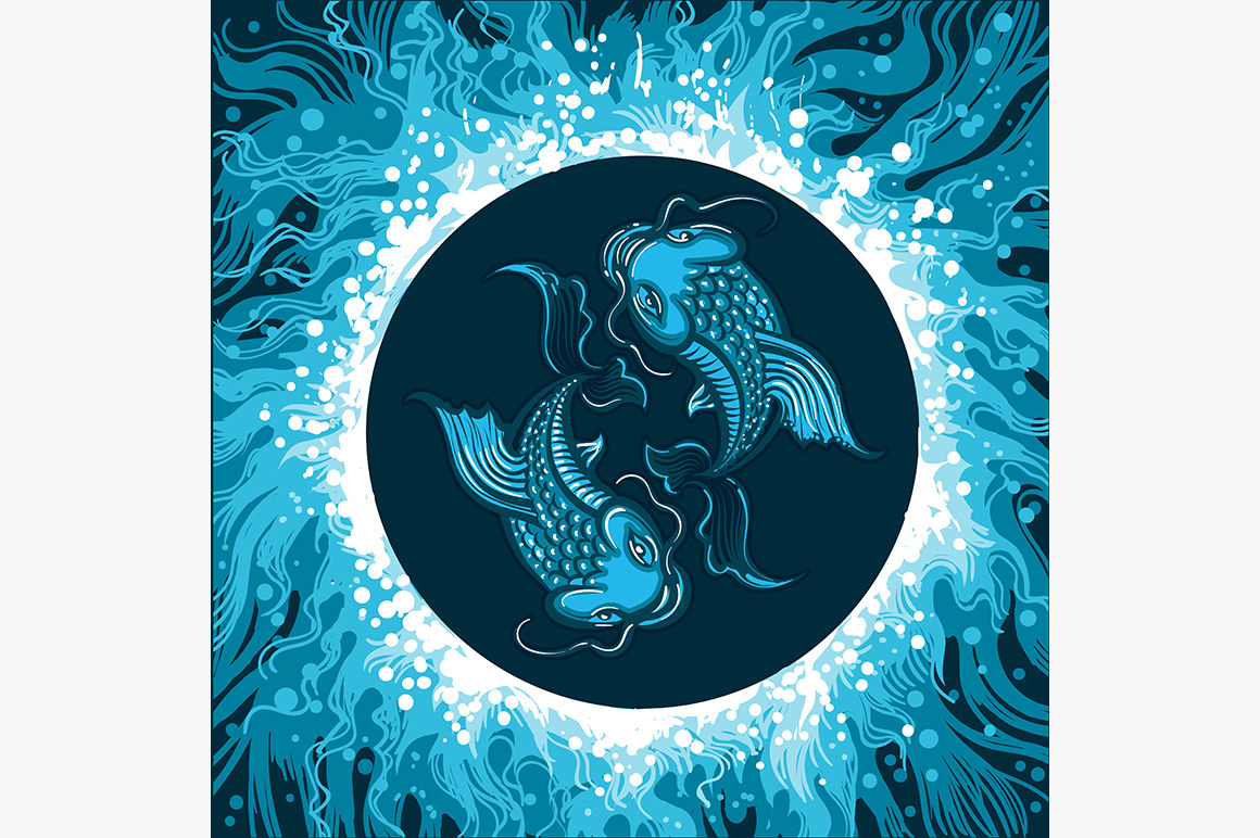 Zodiac Sign of Pisces in Water Circle By Olena1983 TheHungryJPEG