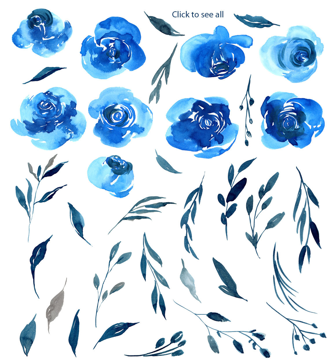 Watercolor Indigo Blue Roses Flowers Png By Watercolorflowers Thehungryjpeg Com