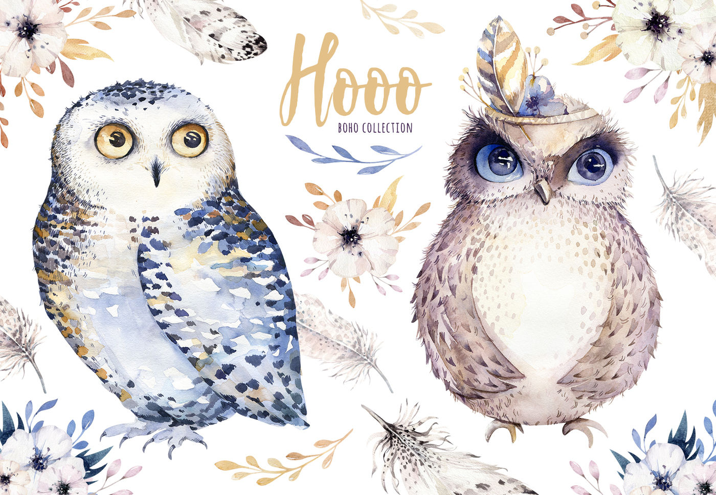 Download Watercolor Cute Owls Hooo Collection By Peace Shop Thehungryjpeg Com