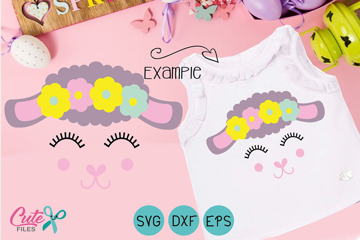Lamb Svg Face Eyelashes Baby Lamb Svg Floral Svg Easter Party By Cute Files Thehungryjpeg Com