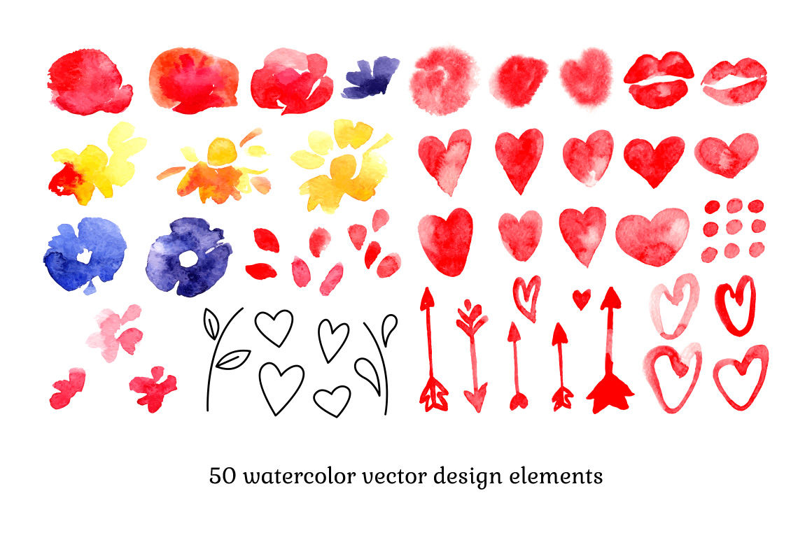Watercolor Vector Love Set By Elena Pimonova | TheHungryJPEG