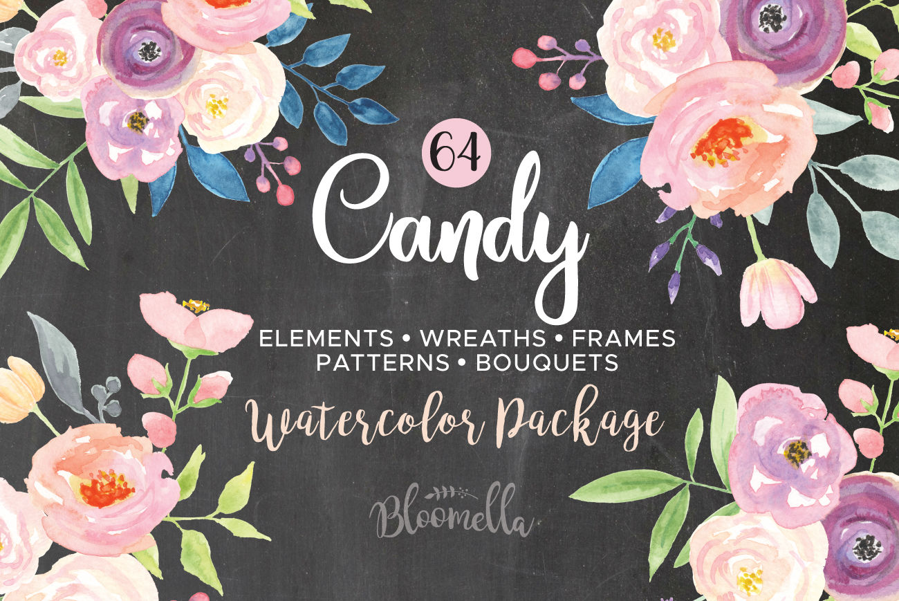 Candy Watercolor Pastel Flower Collection Floral Wedding Pink Package By Bloomella Thehungryjpeg Com