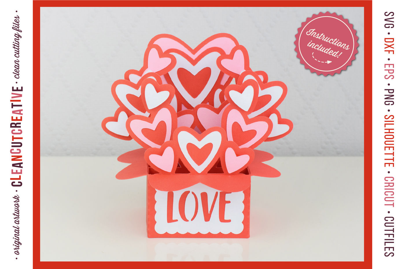 Love Box Card Valentine Card in a Box with cute hearts - SVG DXF By