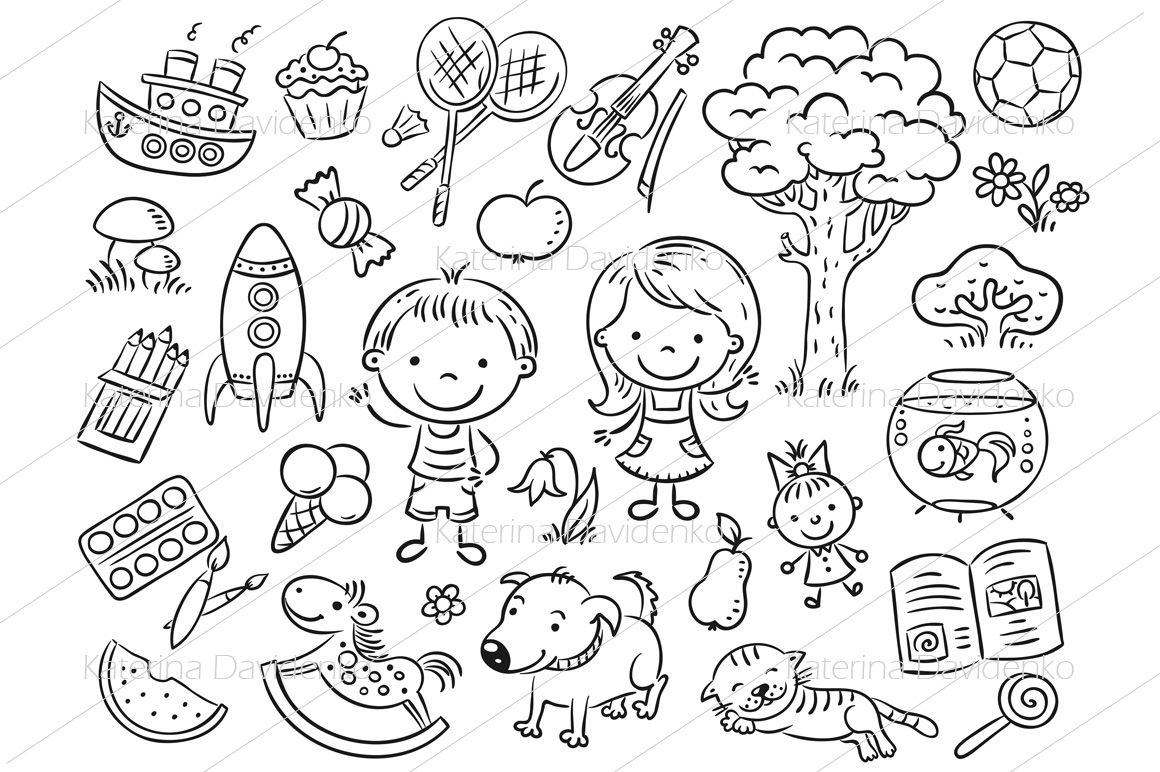 Colorful Doodle Set Of Objects From A Child S Life By Optimistic Kids Art Thehungryjpeg Com