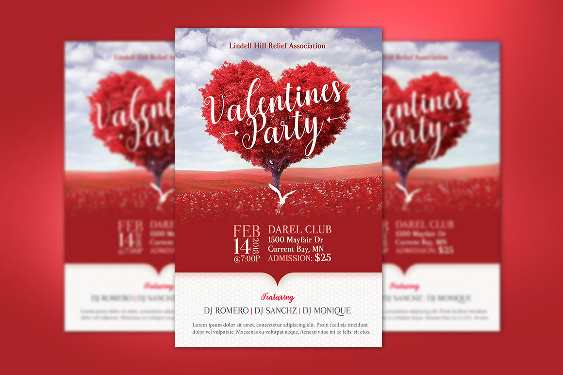 Tree Heart Valentines Party Flyer Template By Godserv Designs Thehungryjpeg Com