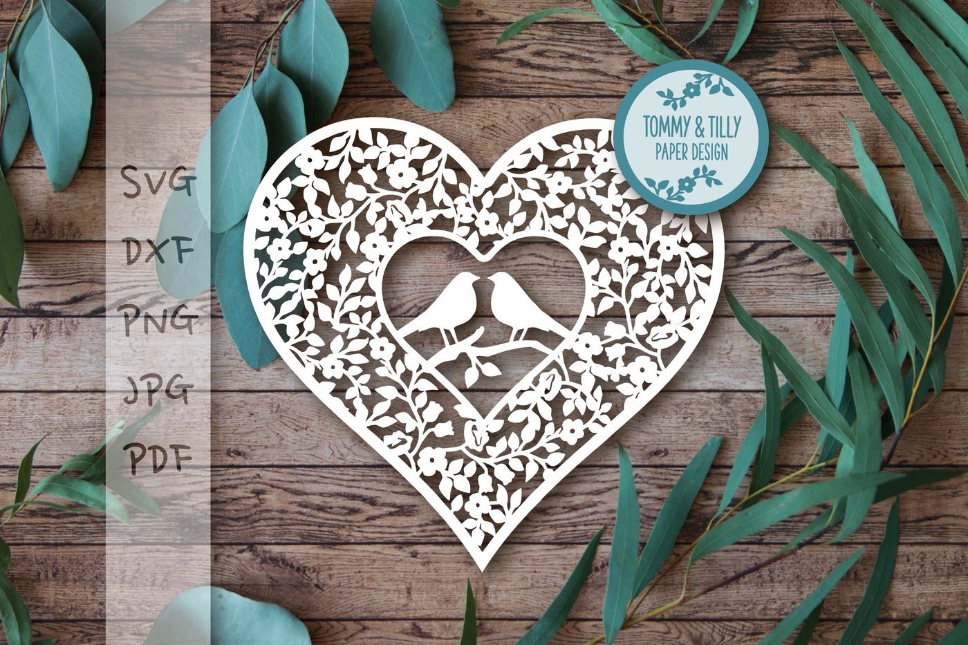 Download Love Bird Vintage Heart SVG DXF PNG PDF JPG By Tommy and ...