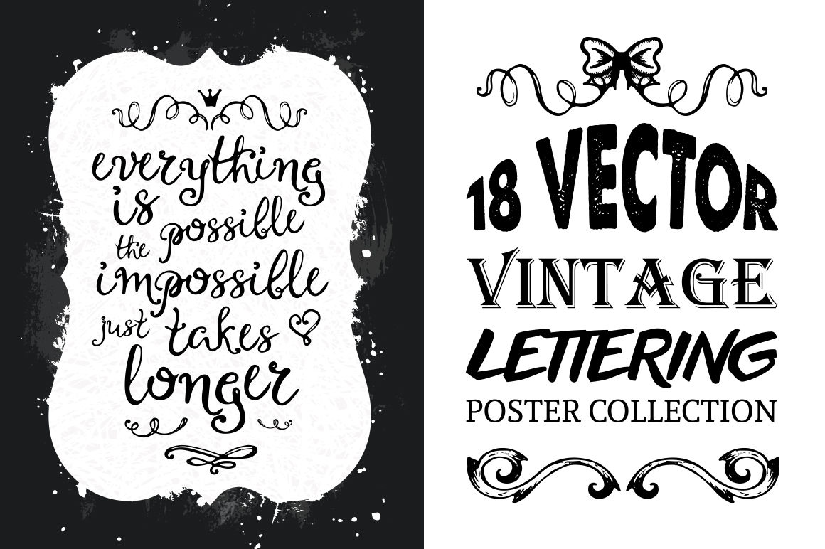 18 Vintage Lettering Poster Set By Qilli Design
