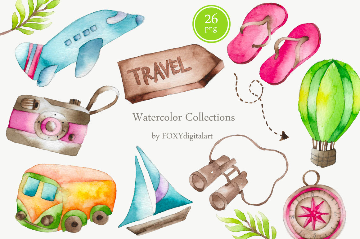Watercolor Clipart, Travel, Waunderlust, Suit Case, Globe, World Travel,  Passport,tourist Commercial Use Sublimation Png -  Canada