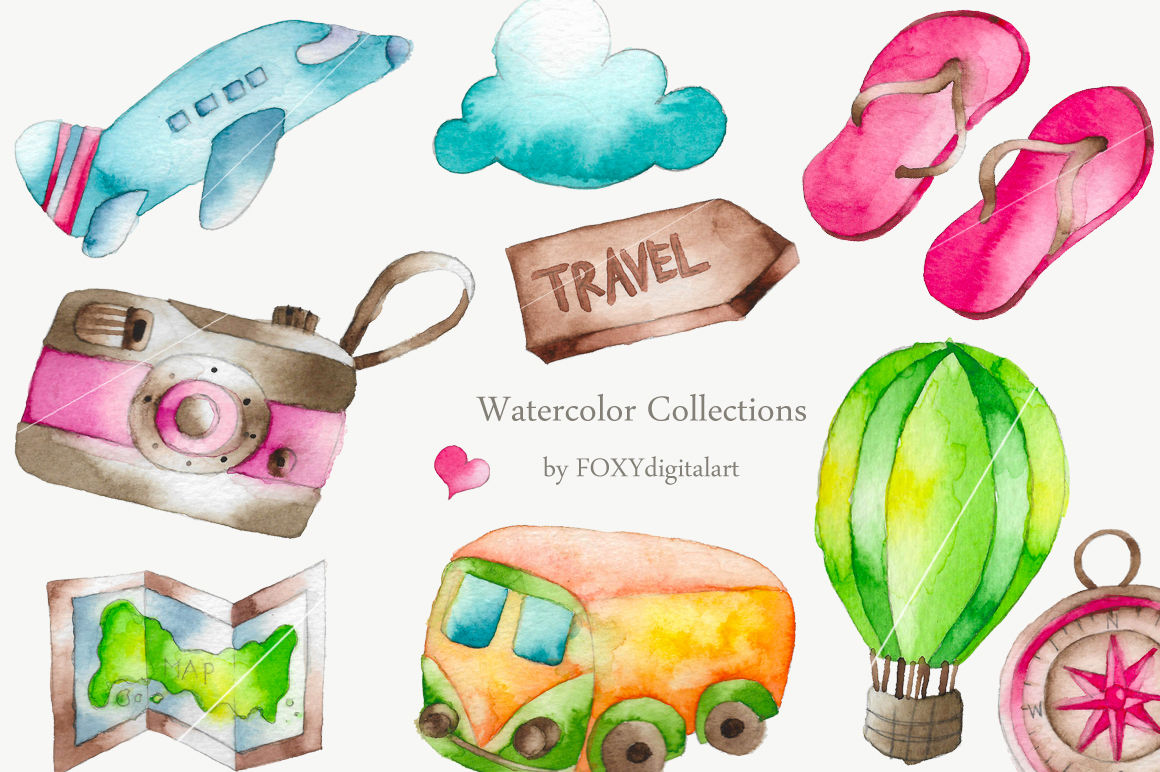 Watercolor Travel Clipart Graphic by peachycottoncandy · Creative