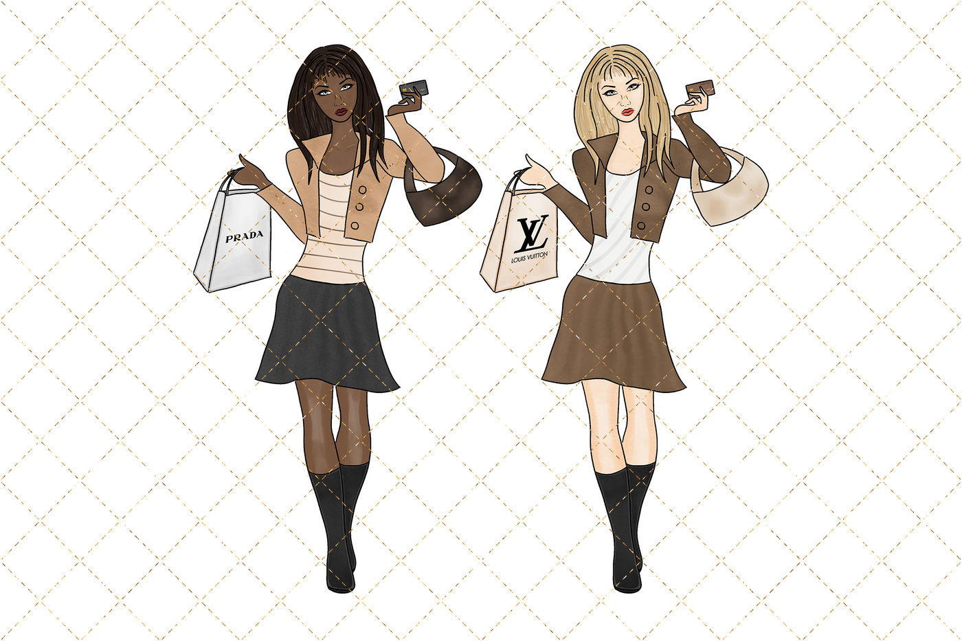 Shopping Girl Watercolor Clipart By PhantasiaDesign