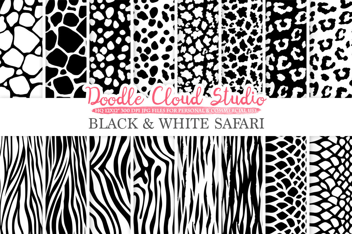 Black and White Animal Safari digital paper, animal Hide Fur patterns ...