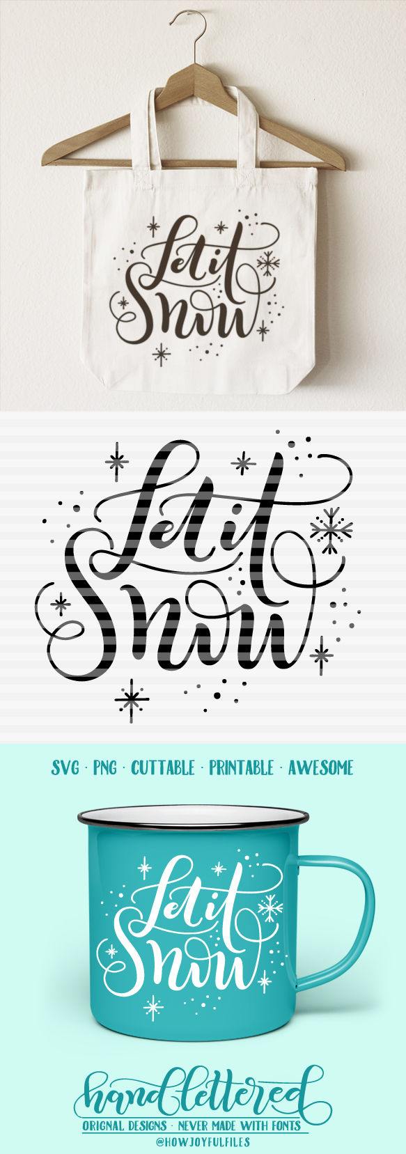 Download Let it snow - SVG - DXF - PDF files - hand drawn lettered ...