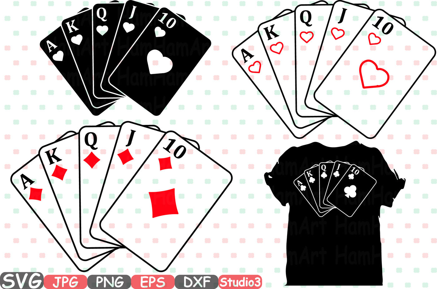 Poker Royal Flush Silhouette Svg Cutting Files Card Playing Cards 741s By Hamhamart Thehungryjpeg Com