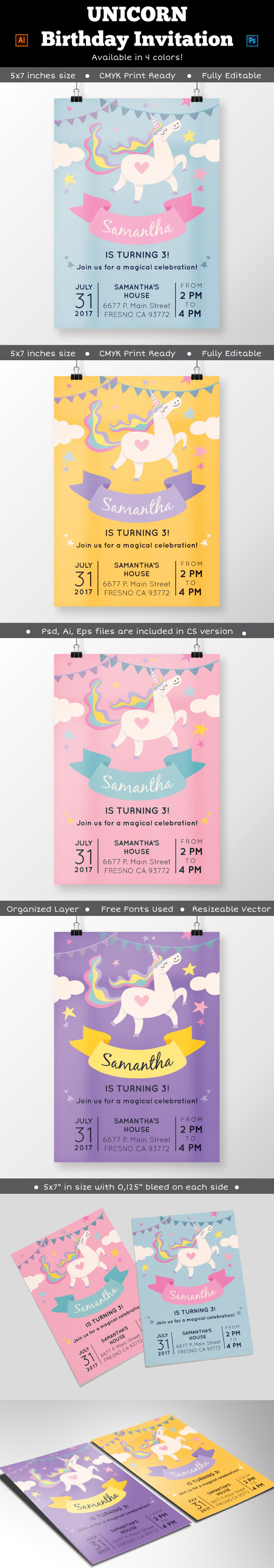 Unicorn Birthday Party Invitation By Knickknacks Co Thehungryjpeg Com