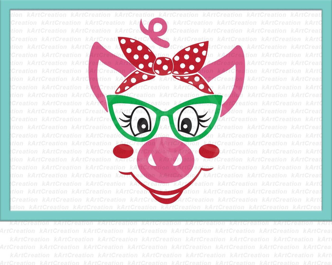 Pig With Glasses Svg File Pig With Bandana Svg Pig Face Svg By Kartcreation Thehungryjpeg Com