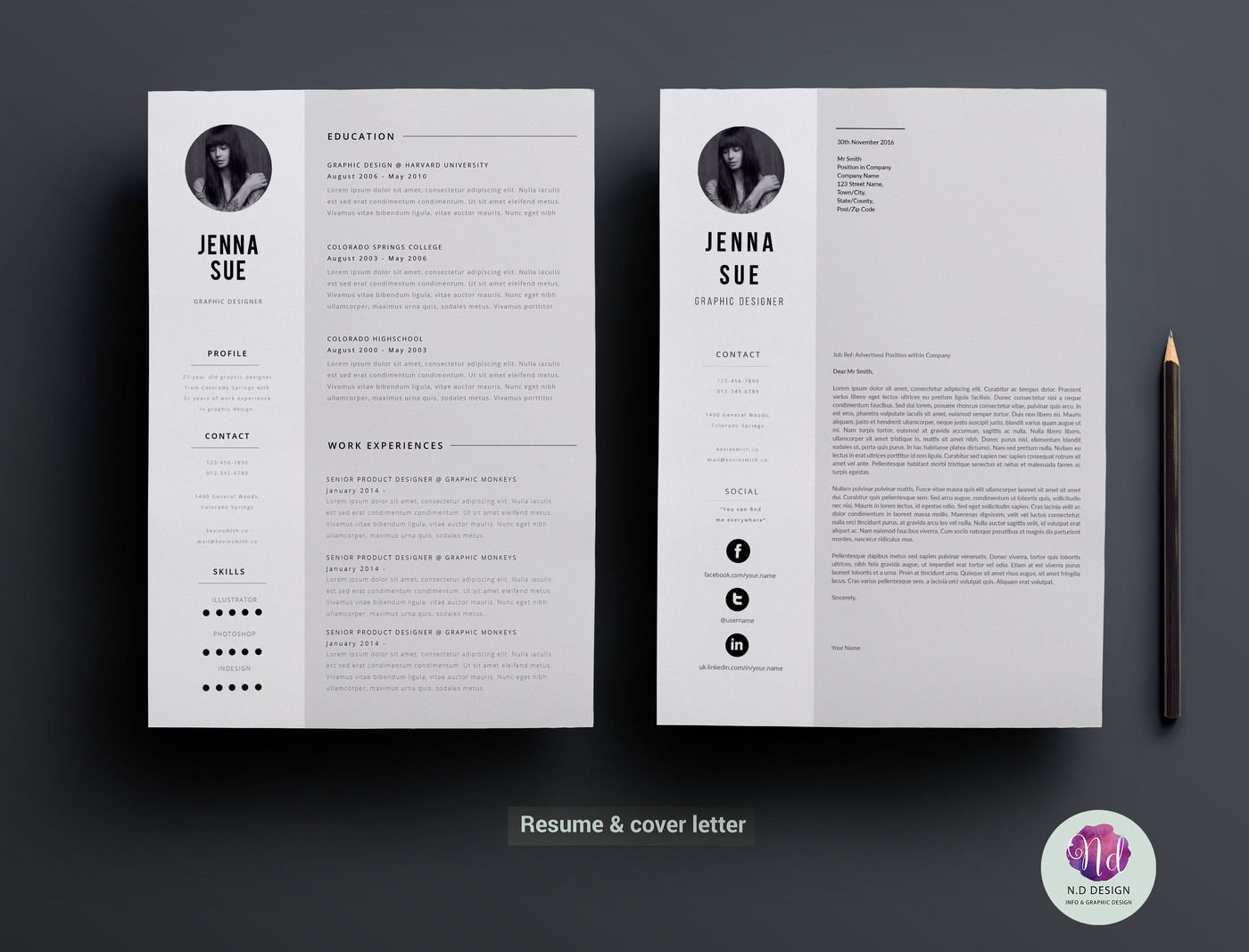 Minimal 2 page CV template By Chic templates | TheHungryJPEG