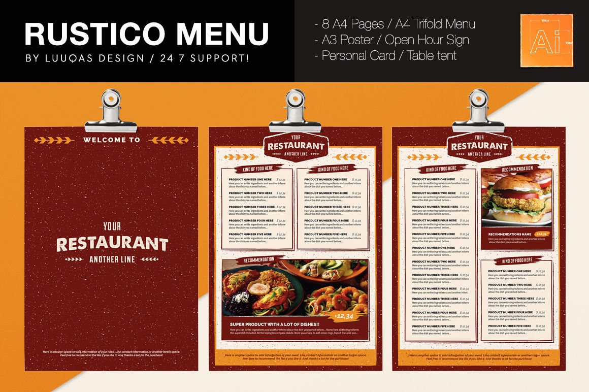 Rustico Menu Illustrator Template By Luuqas Design | TheHungryJPEG