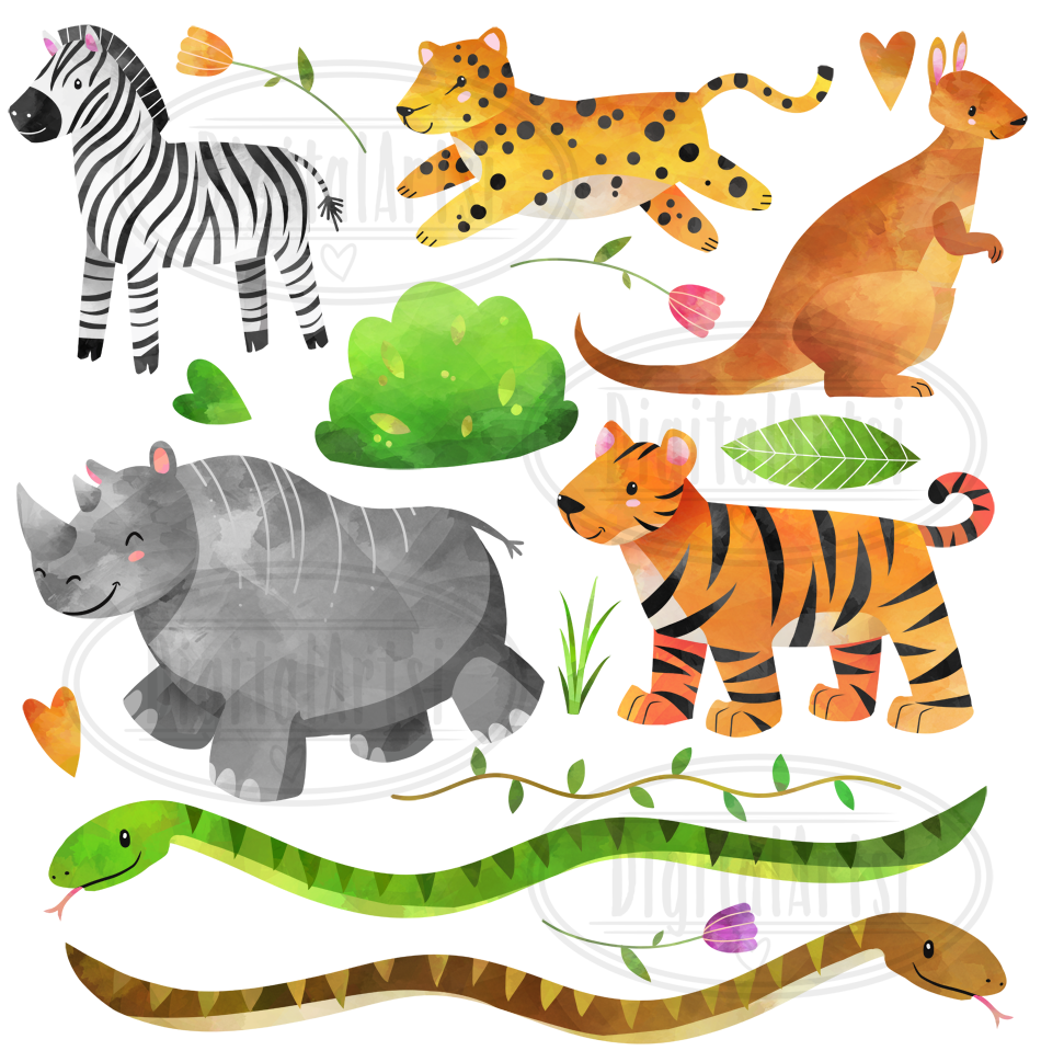 Safari Wild Animals Clipart Set By Digitalartsi | TheHungryJPEG.com