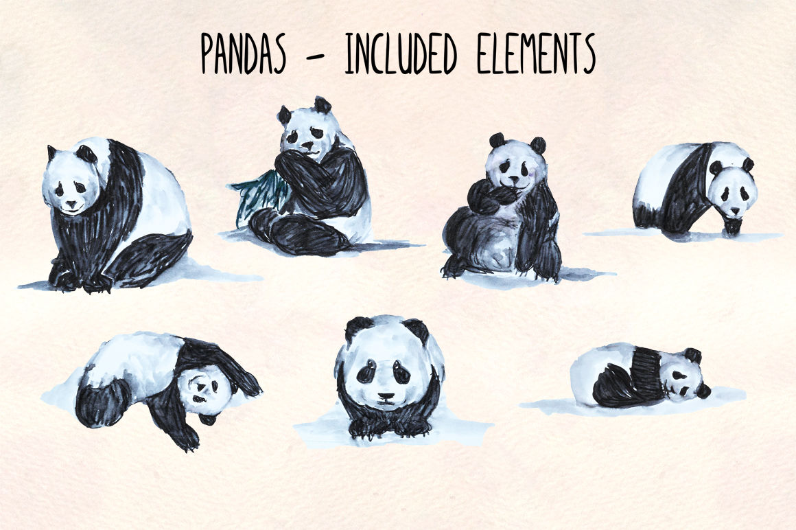 Cute Panda Graphics 7 Handpainted Illustrator Elements Vector Graphics Bundle By Violet Lebeaux Thehungryjpeg Com