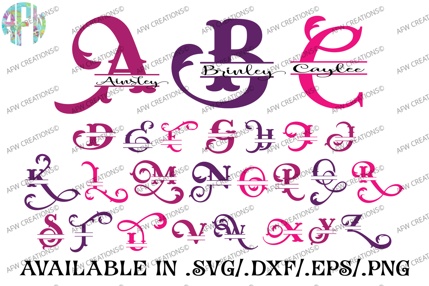 Download Split Elegant Letters - SVG, DXF, EPS Cut Files By AFW ...