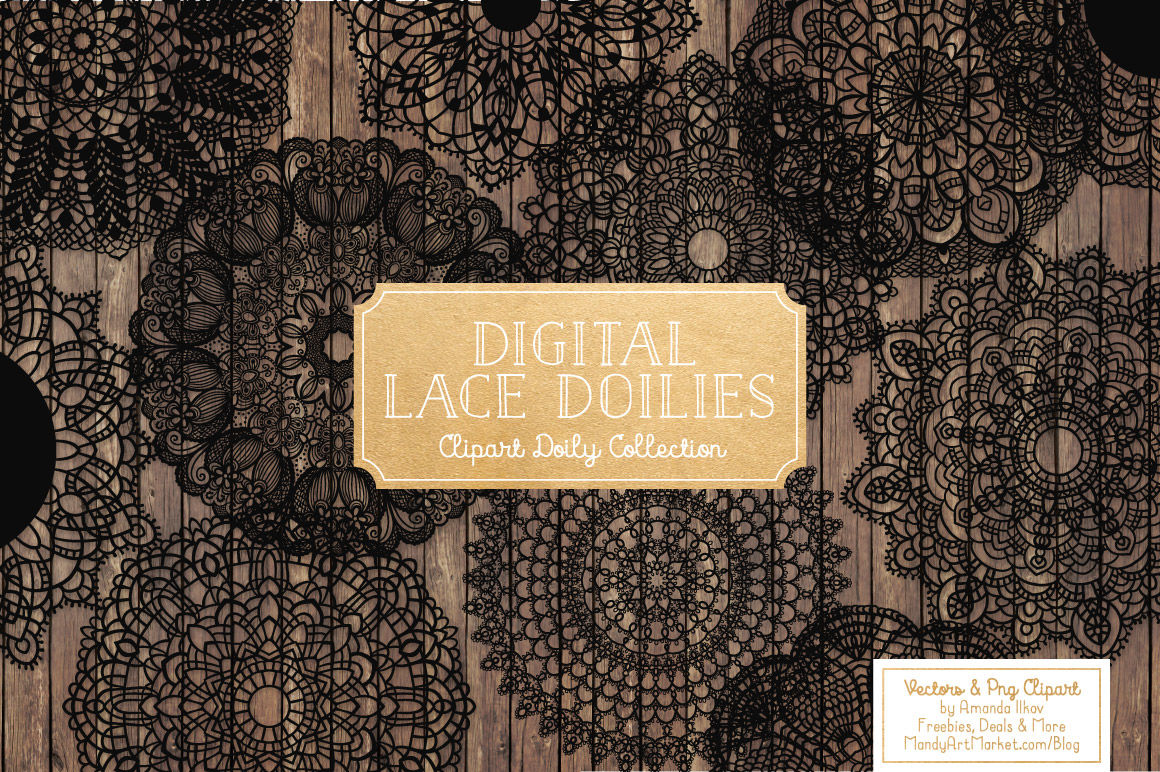 Lace Border Clip Art, Digital Clipart, Lace Digital Clipart, Black