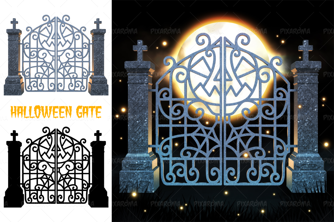 Halloween Gate 3d Render By Pixaroma Thehungryjpeg Com