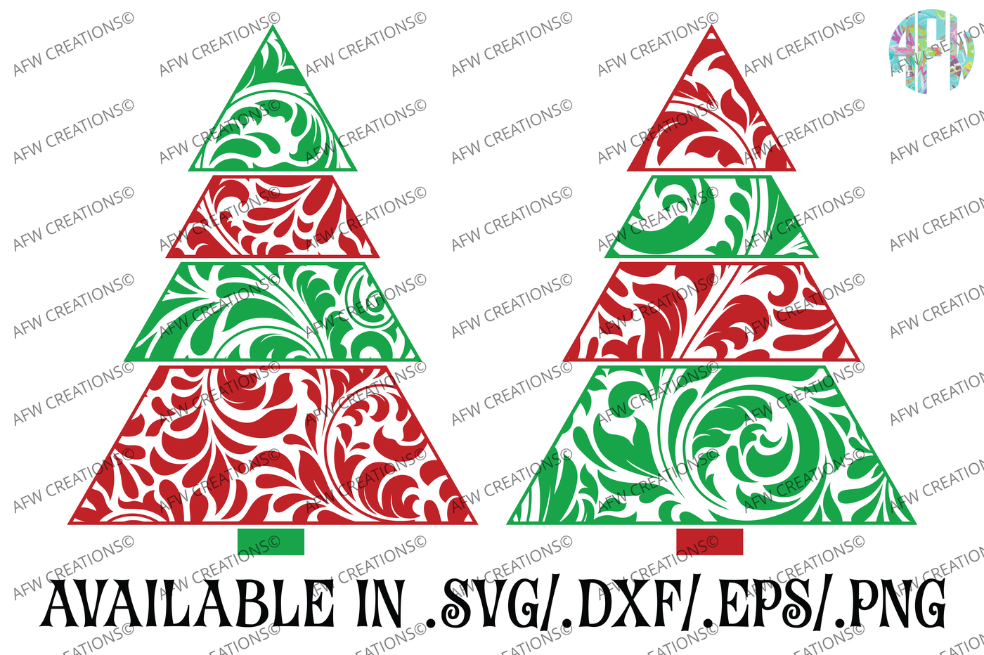 Download Swirl Christmas Trees - SVG, DXF, EPS Cut Files By AFW ...